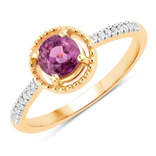 Anillo de oro amarillo de 14K con rubí genuino de 0,92 quilates y diamantes blancos