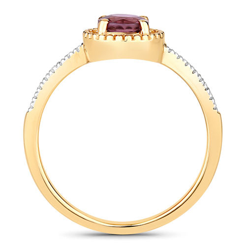 Anillo de oro amarillo de 14K con rubí genuino de 0,92 quilates y diamantes blancos