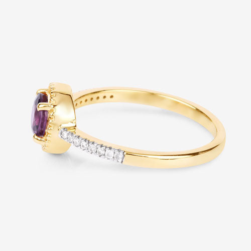 Anillo de oro amarillo de 14K con rubí genuino de 0,92 quilates y diamantes blancos