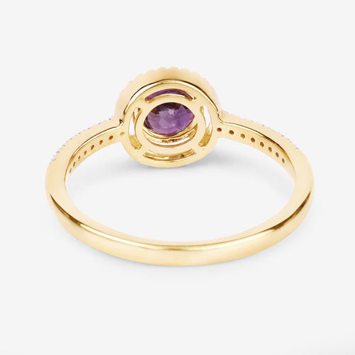 Anillo de oro amarillo de 14K con rubí genuino de 0,92 quilates y diamantes blancos
