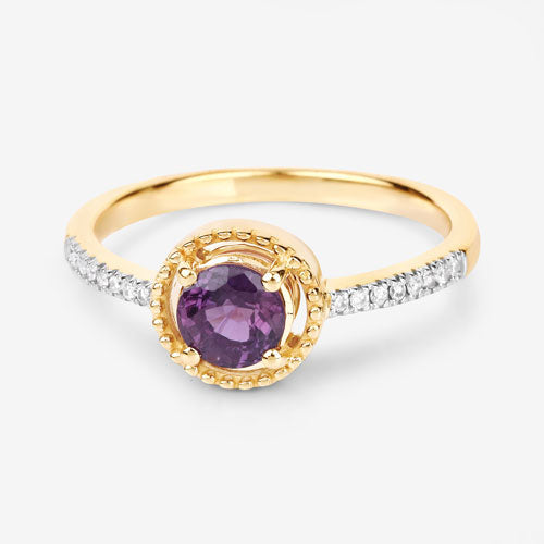 Anillo de oro amarillo de 14K con rubí genuino de 0,92 quilates y diamantes blancos