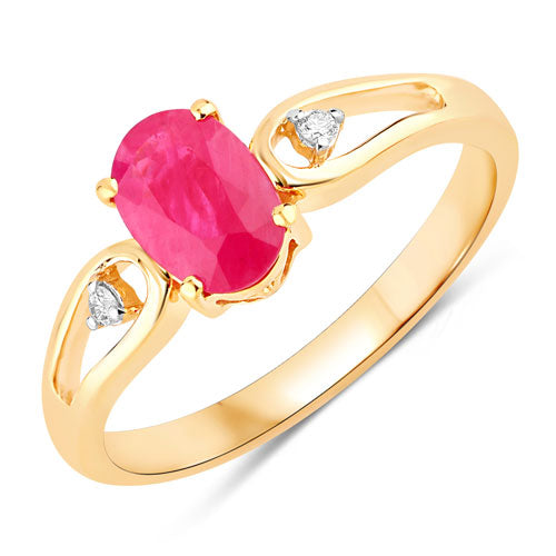 Anillo de oro amarillo de 14K con rubí genuino de 0,95 quilates y diamantes blancos