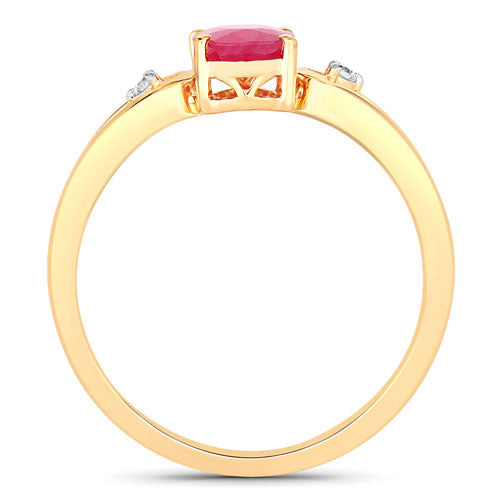 Anillo de oro amarillo de 14K con rubí genuino de 0,95 quilates y diamantes blancos