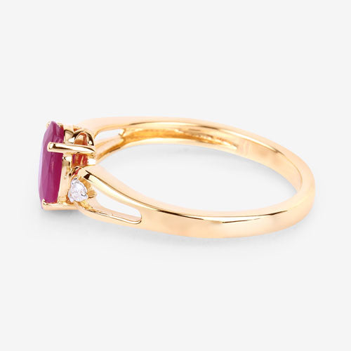 Anillo de oro amarillo de 14K con rubí genuino de 0,95 quilates y diamantes blancos