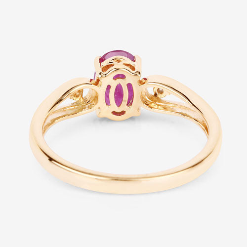 Anillo de oro amarillo de 14K con rubí genuino de 0,95 quilates y diamantes blancos