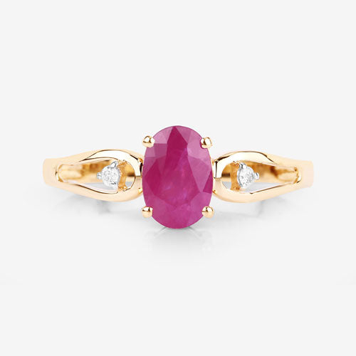 Anillo de oro amarillo de 14K con rubí genuino de 0,95 quilates y diamantes blancos