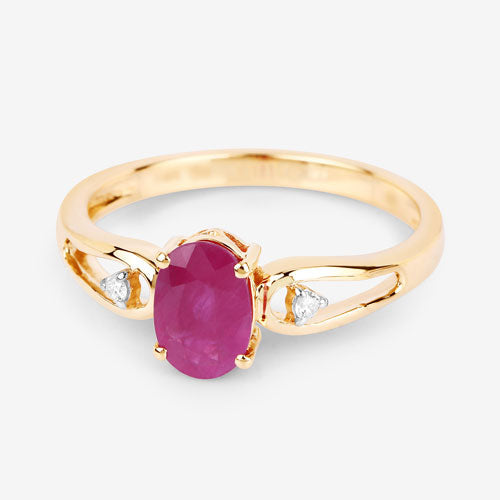 Anillo de oro amarillo de 14K con rubí genuino de 0,95 quilates y diamantes blancos