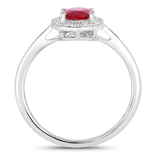 Anillo de oro blanco de 14K con rubí auténtico de 1.06 quilates y diamantes blancos