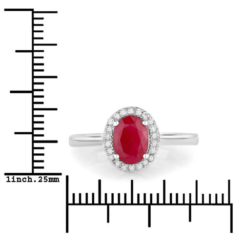 Anillo de oro blanco de 14K con rubí auténtico de 1.06 quilates y diamantes blancos