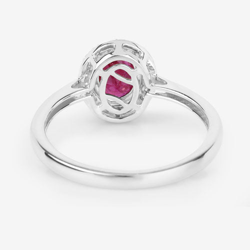 Anillo de oro blanco de 14K con rubí auténtico de 1.06 quilates y diamantes blancos