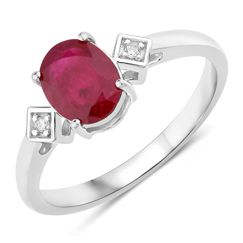 Anillo de oro blanco de 14 quilates con rubí genuino de 1.22 quilates y diamantes blancos