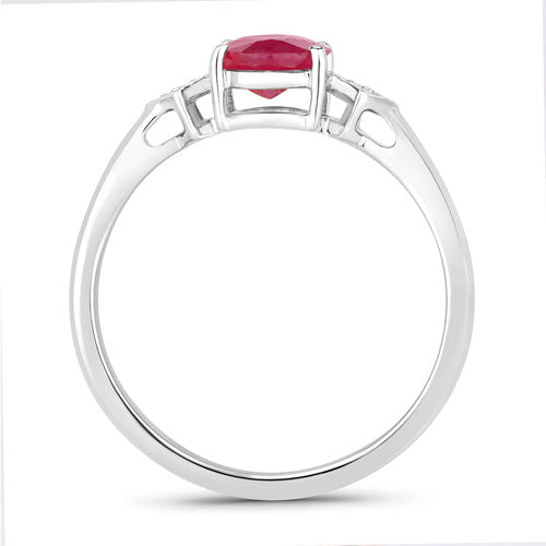 Anillo de oro blanco de 14 quilates con rubí genuino de 1.22 quilates y diamantes blancos