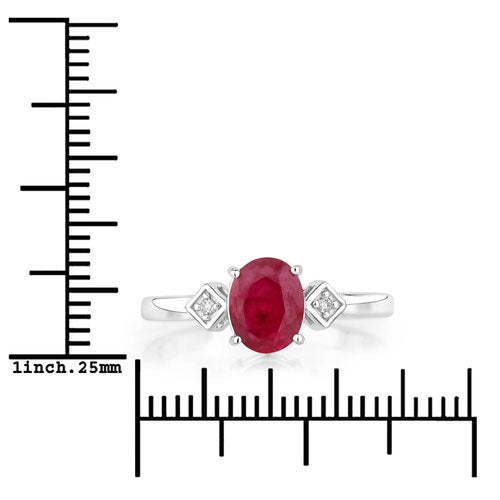 Anillo de oro blanco de 14 quilates con rubí genuino de 1.22 quilates y diamantes blancos