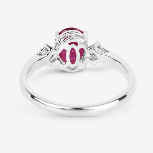 Anillo de oro blanco de 14 quilates con rubí genuino de 1.22 quilates y diamantes blancos