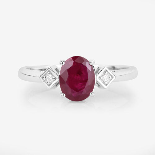 Anillo de oro blanco de 14 quilates con rubí genuino de 1.22 quilates y diamantes blancos