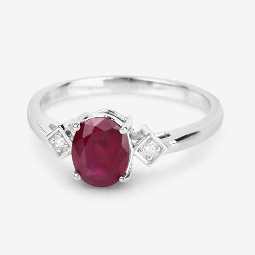 Anillo de oro blanco de 14 quilates con rubí genuino de 1.22 quilates y diamantes blancos