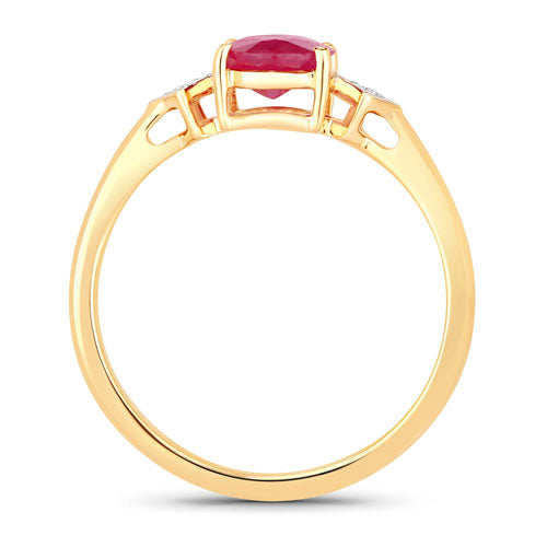 Anillo de oro amarillo de 14K con rubí genuino de 1.22 quilates y diamantes blancos