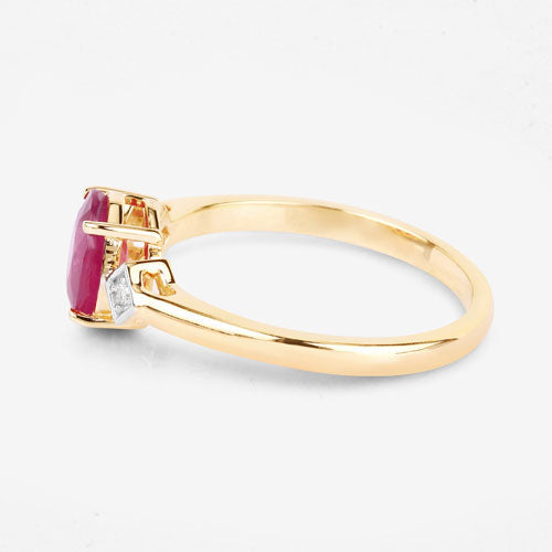 Anillo de oro amarillo de 14K con rubí genuino de 1.22 quilates y diamantes blancos