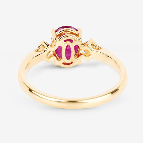 Anillo de oro amarillo de 14K con rubí genuino de 1.22 quilates y diamantes blancos