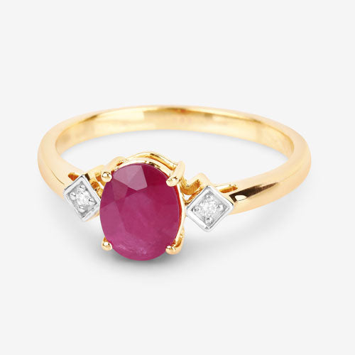 Anillo de oro amarillo de 14K con rubí genuino de 1.22 quilates y diamantes blancos