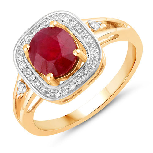 Anillo de oro amarillo de 14K con rubí genuino de 1,67 quilates y diamantes blancos