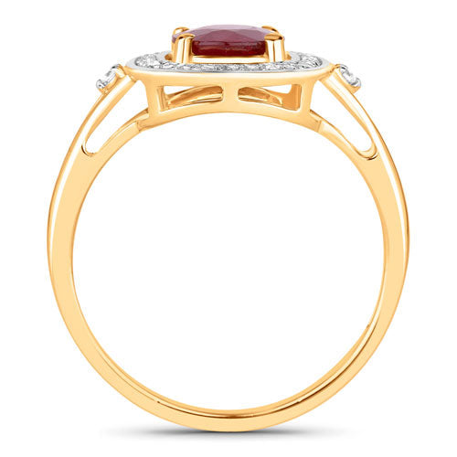 Anillo de oro amarillo de 14K con rubí genuino de 1,67 quilates y diamantes blancos