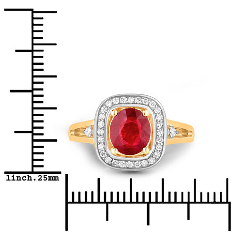 Anillo de oro amarillo de 14K con rubí genuino de 1,67 quilates y diamantes blancos