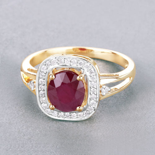 Anillo de oro amarillo de 14K con rubí genuino de 1,67 quilates y diamantes blancos