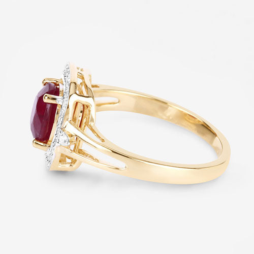 Anillo de oro amarillo de 14K con rubí genuino de 1,67 quilates y diamantes blancos