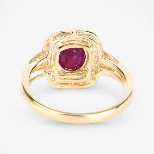 Anillo de oro amarillo de 14K con rubí genuino de 1,67 quilates y diamantes blancos