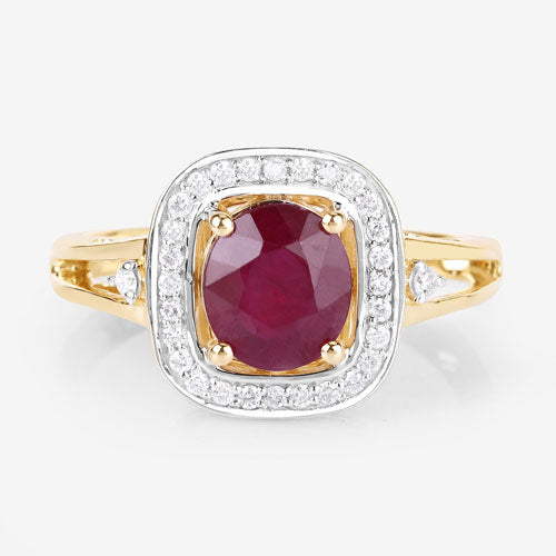 Anillo de oro amarillo de 14K con rubí genuino de 1,67 quilates y diamantes blancos