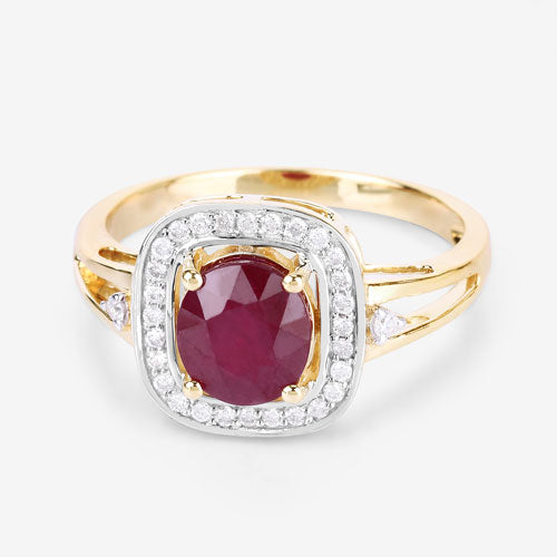 Anillo de oro amarillo de 14K con rubí genuino de 1,67 quilates y diamantes blancos