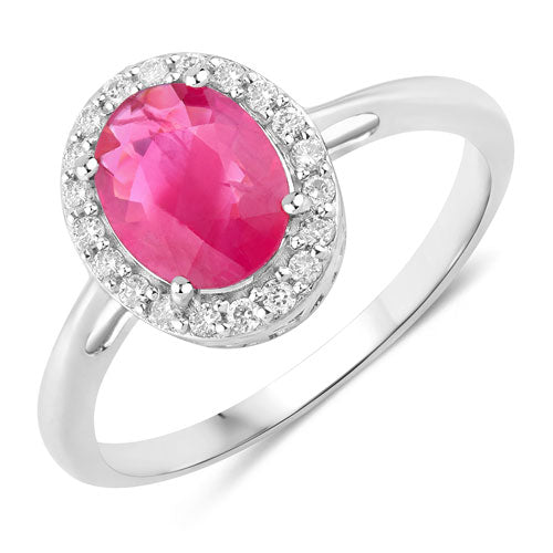 Anillo de oro blanco de 14 quilates con rubí genuino de 1,83 quilates y diamantes blancos