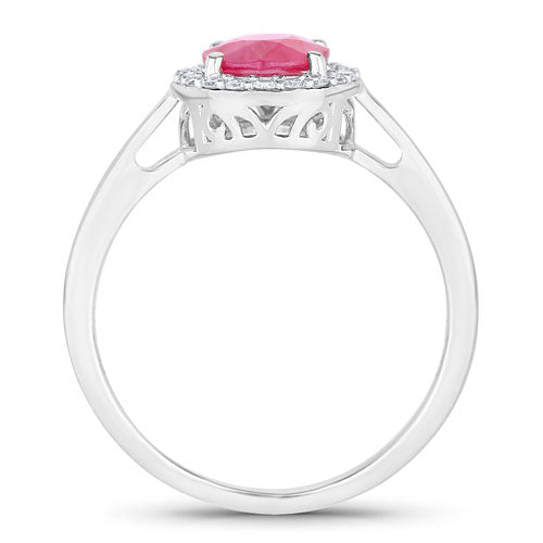 Anillo de oro blanco de 14 quilates con rubí genuino de 1,83 quilates y diamantes blancos