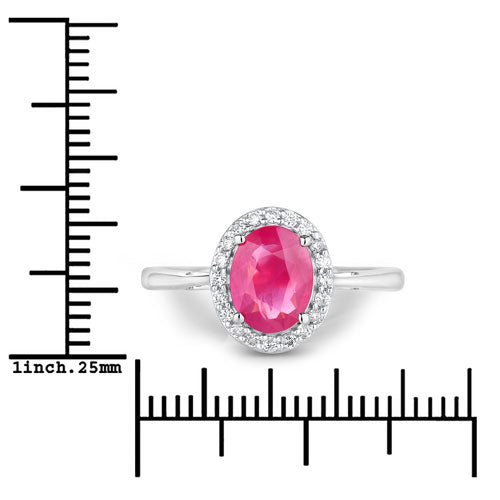 Anillo de oro blanco de 14 quilates con rubí genuino de 1,83 quilates y diamantes blancos