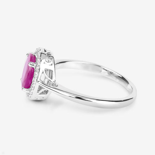 Anillo de oro blanco de 14 quilates con rubí genuino de 1,83 quilates y diamantes blancos