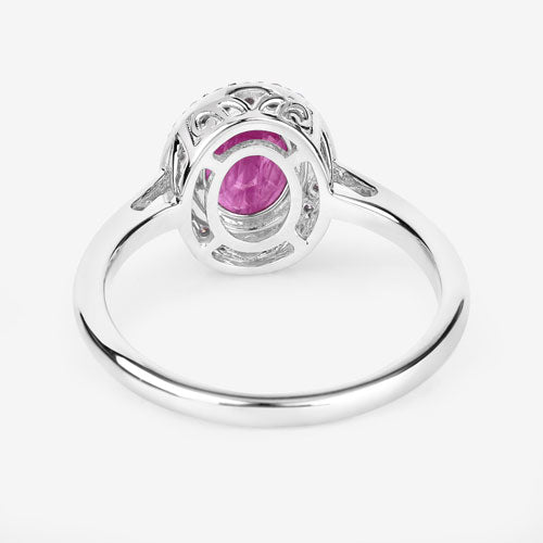 Anillo de oro blanco de 14 quilates con rubí genuino de 1,83 quilates y diamantes blancos