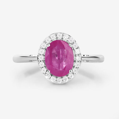 Anillo de oro blanco de 14 quilates con rubí genuino de 1,83 quilates y diamantes blancos