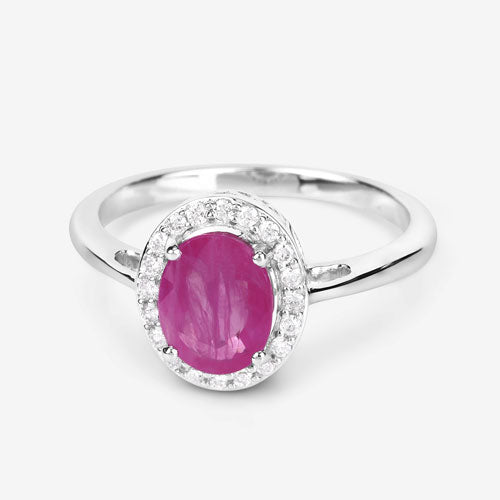 Anillo de oro blanco de 14 quilates con rubí genuino de 1,83 quilates y diamantes blancos