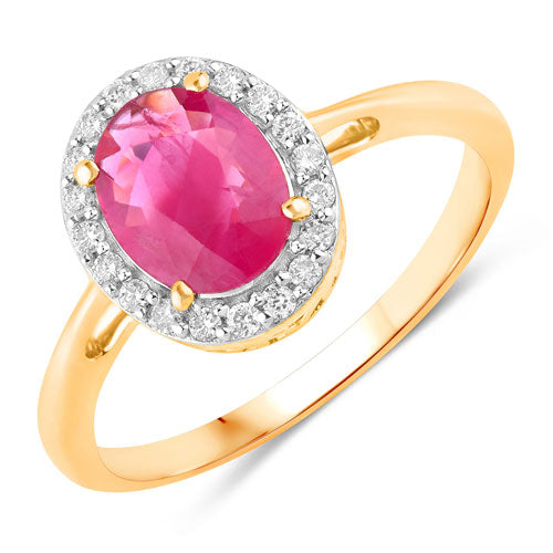 Anillo de 1,83 quilates con rubí genuino y diamantes blancos en oro amarillo de 14 quilates