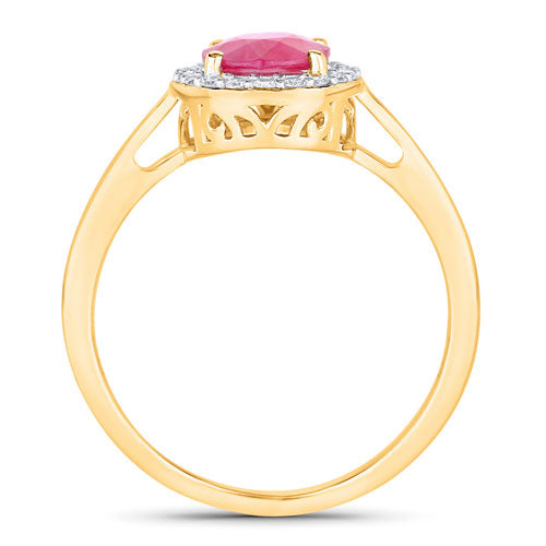 Anillo de 1,83 quilates con rubí genuino y diamantes blancos en oro amarillo de 14 quilates