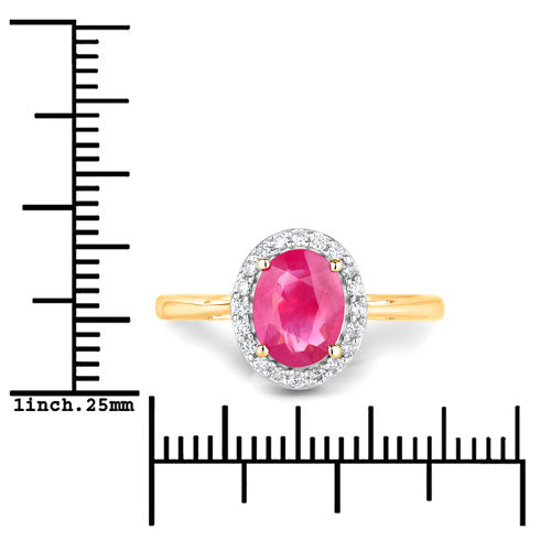 Anillo de 1,83 quilates con rubí genuino y diamantes blancos en oro amarillo de 14 quilates