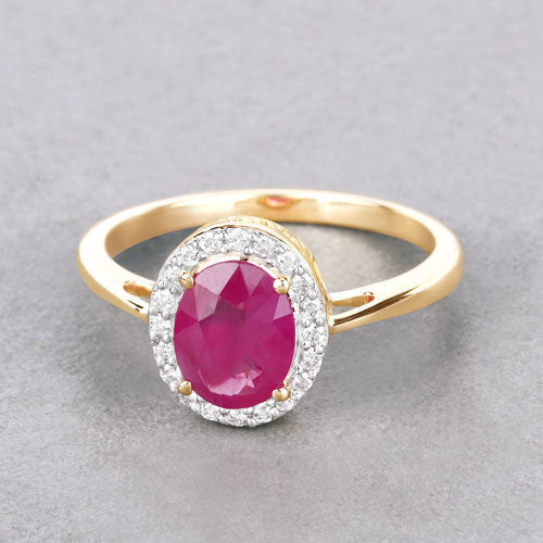 Anillo de 1,83 quilates con rubí genuino y diamantes blancos en oro amarillo de 14 quilates