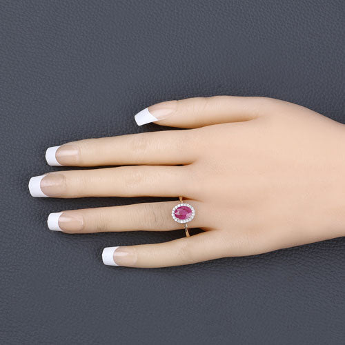 Anillo de 1,83 quilates con rubí genuino y diamantes blancos en oro amarillo de 14 quilates