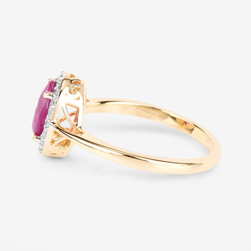 Anillo de 1,83 quilates con rubí genuino y diamantes blancos en oro amarillo de 14 quilates