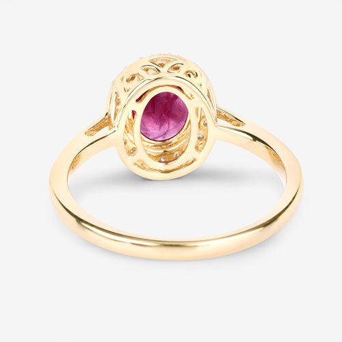 Anillo de 1,83 quilates con rubí genuino y diamantes blancos en oro amarillo de 14 quilates
