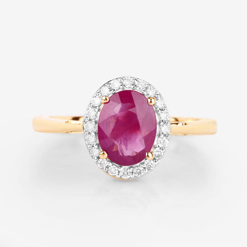 Anillo de 1,83 quilates con rubí genuino y diamantes blancos en oro amarillo de 14 quilates