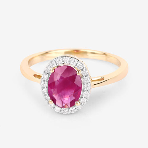 Anillo de 1,83 quilates con rubí genuino y diamantes blancos en oro amarillo de 14 quilates