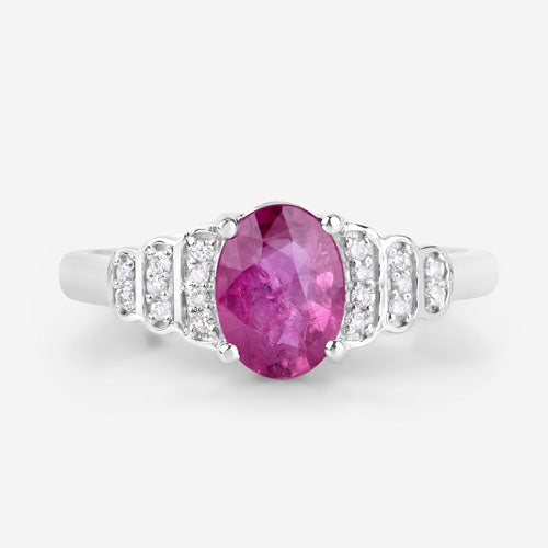 Anillo de oro blanco de 14K con rubí genuino de 1.52 quilates y diamantes blancos