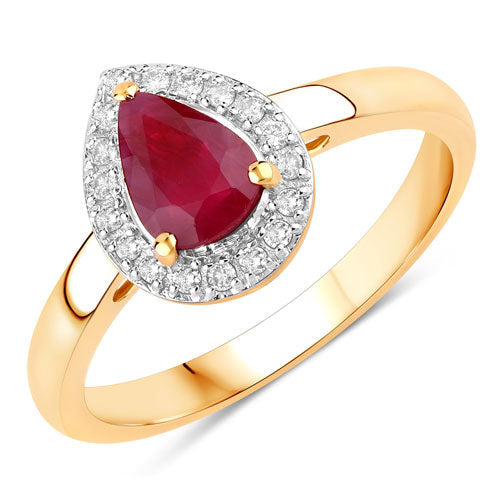 Anillo de oro amarillo de 14K con rubí auténtico de 1,02 quilates y diamantes blancos